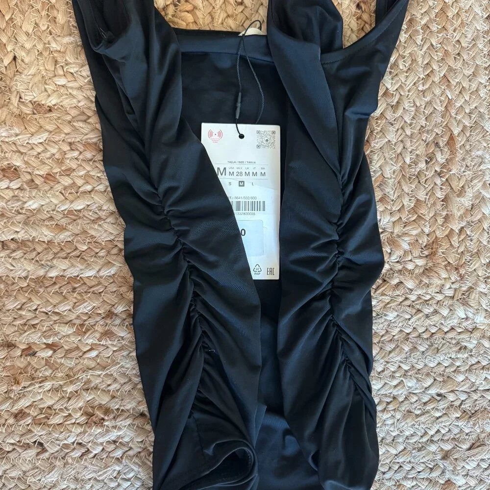 ZARA — Ruched Polyamide Bodysuit - Size M – New with Tags – Black